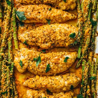 Baked parmesan chicken and asparagus