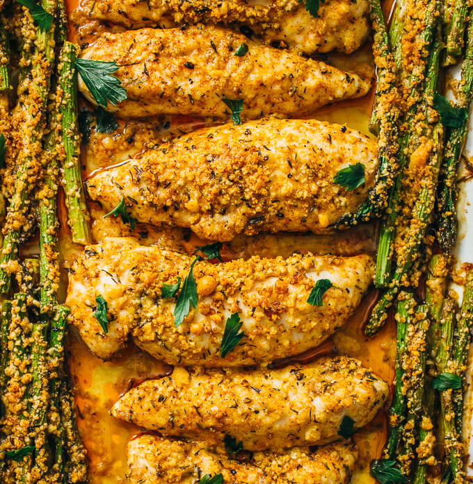 Baked parmesan chicken and asparagus