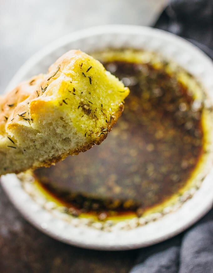 Homemade focaccia with Italian dipping oil