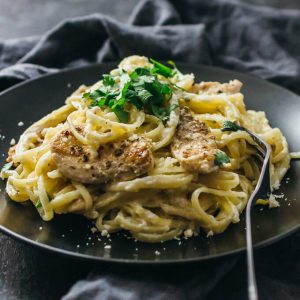 Lightened-up chicken alfredo pasta