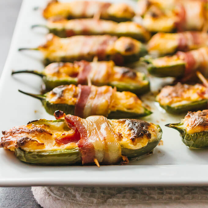 Bacon wrapped jalapeño peppers stuffed with cream cheese