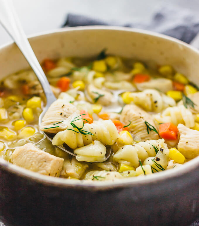 chicken noodle soup served in a bowl