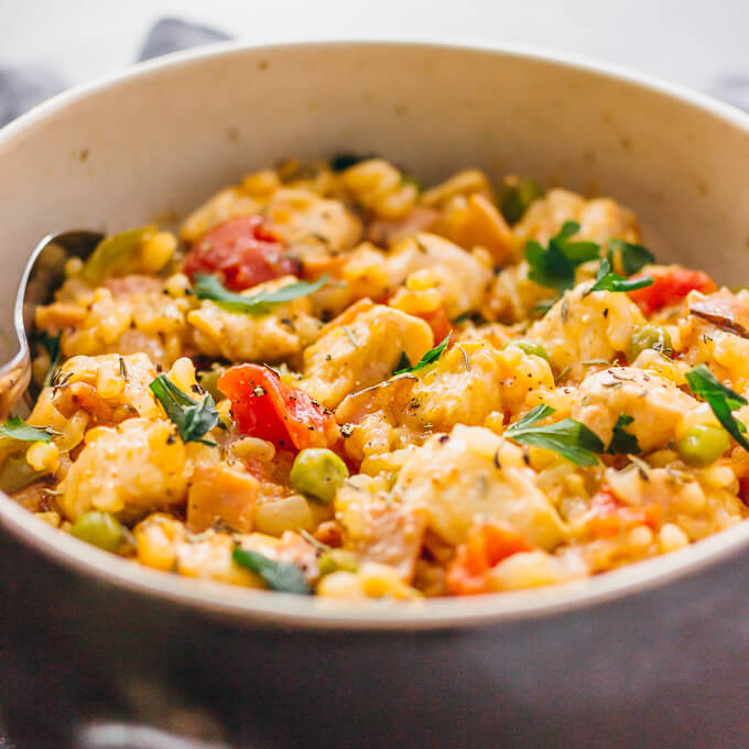 chicken and rice served in bowl