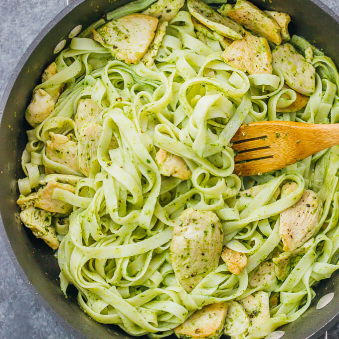 Simple Olive Oil Pasta with Chicken and Basil - Savory Tooth
