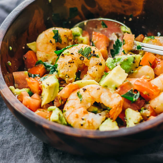 Easy Shrimp Avocado Salad With Tomatoes And Feta