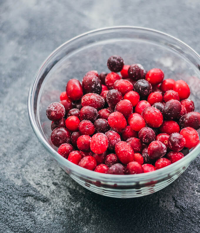 cranberries in glass bowl