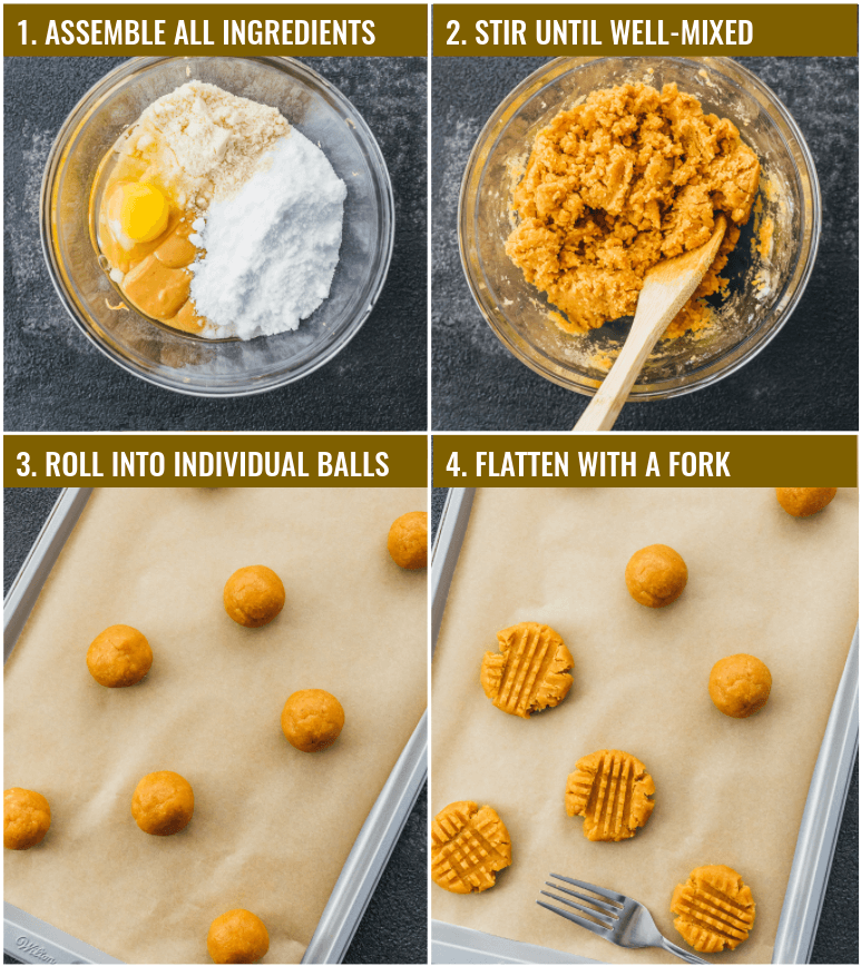 step by step showing how to make peanut butter cookies