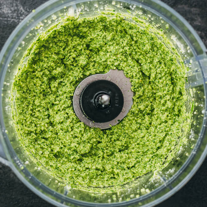 processed pesto in food processor