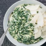 overhead view of creamed spinach