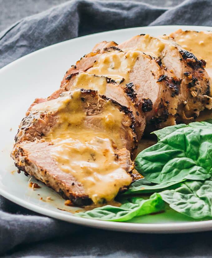 Roasted Pork Tenderloin with Creamy Mustard Sauce (Keto) - Savory Tooth