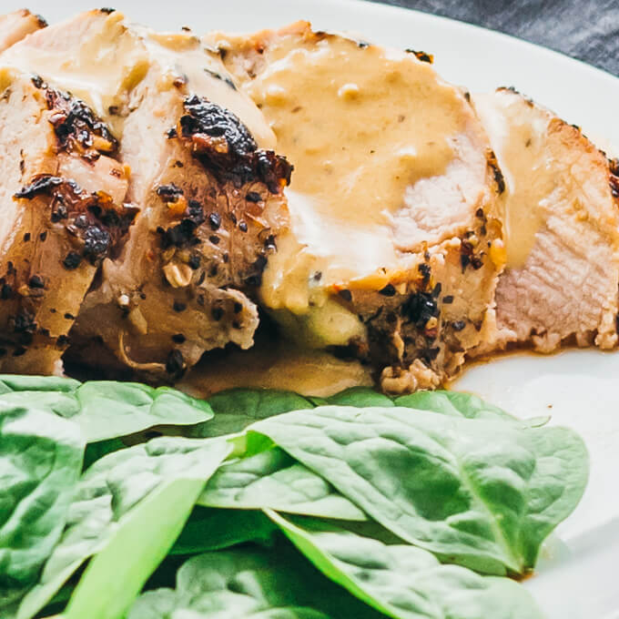 close up view of sliced pork tenderloin