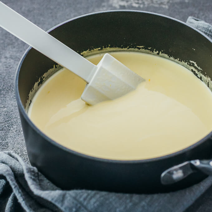 eggnog mixture in saucepan