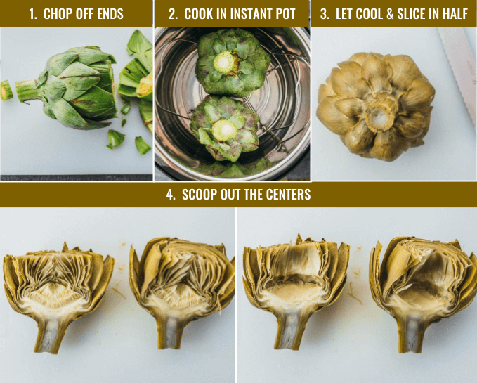 steps showing how to prepare artichokes