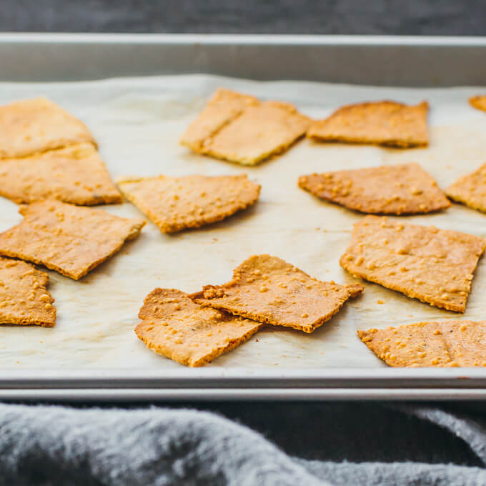 freshly baked crackers on parchment paper