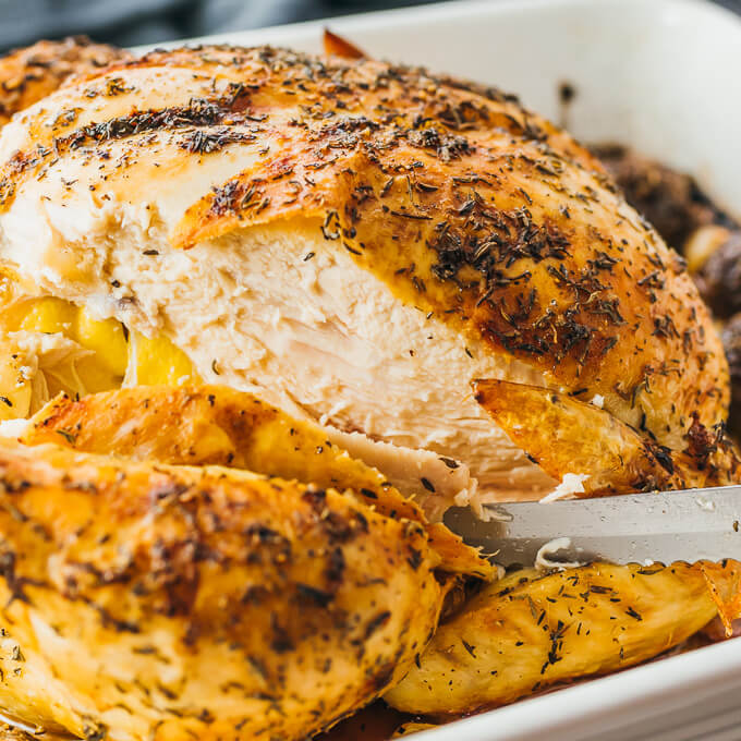 carving a roast chicken