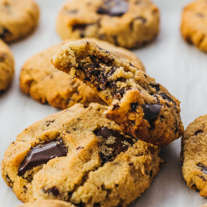 chocolate chip cookie with bite taken out