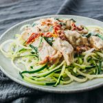 close up view of creamy chicken with sun-dried tomatoes