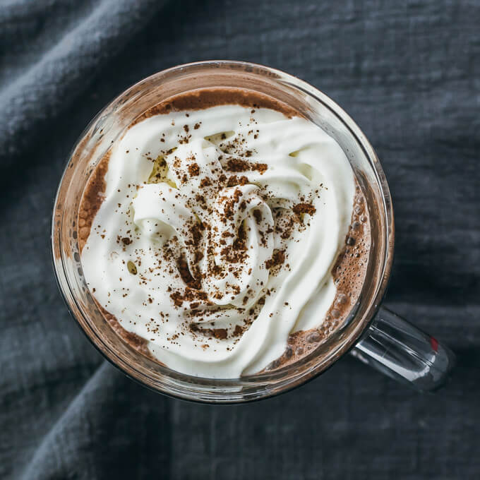 overhead view of hot chocolate