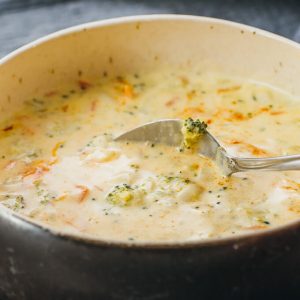 broccoli cheese soup served in bowl