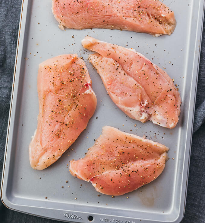 chicken breasts sliced in half