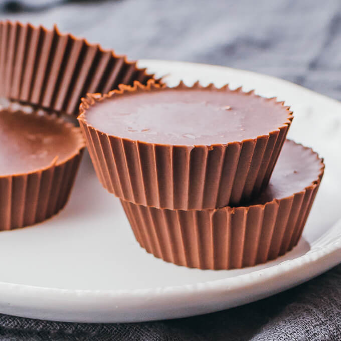 Keto peanut butter cups served on a white plate