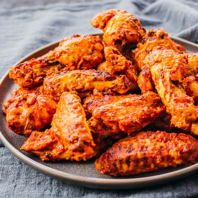 chicken wings tossed with sauce