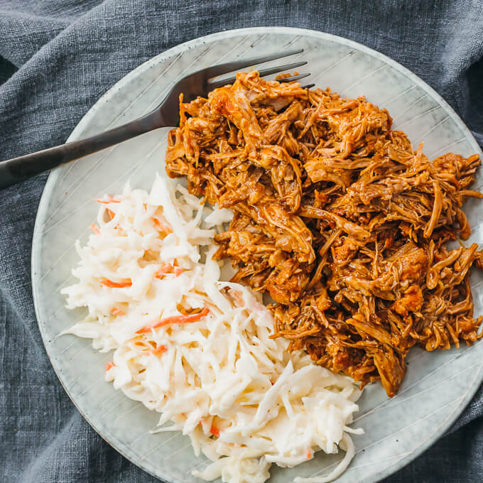 pulled pork and coleslaw on plate