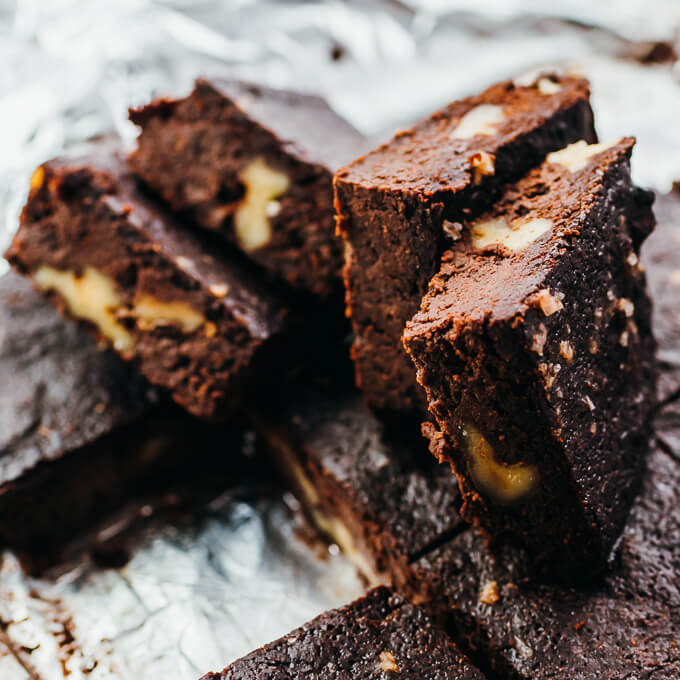 individual brownies on foil