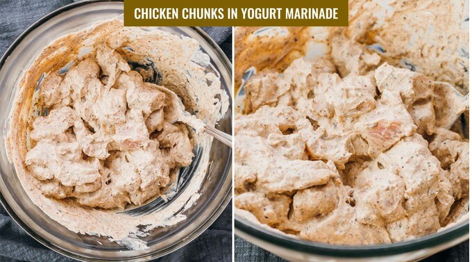 chicken chunks coated in yogurt marinade