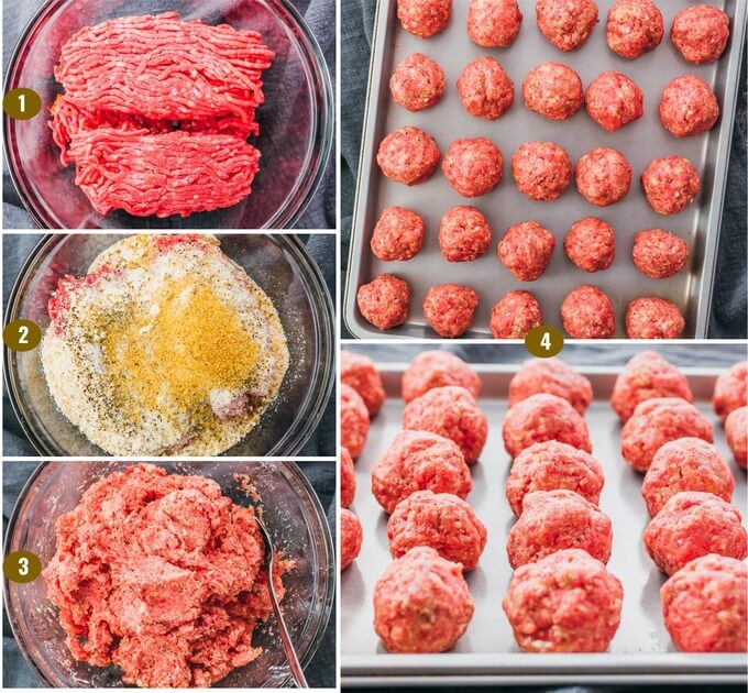 step by step on how to make meatballs that are low carb keto gluten free
