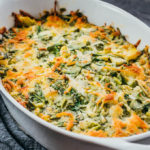 close up view of spinach artichoke dip