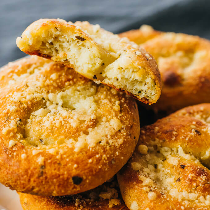 a bite taken out of a garlic knot