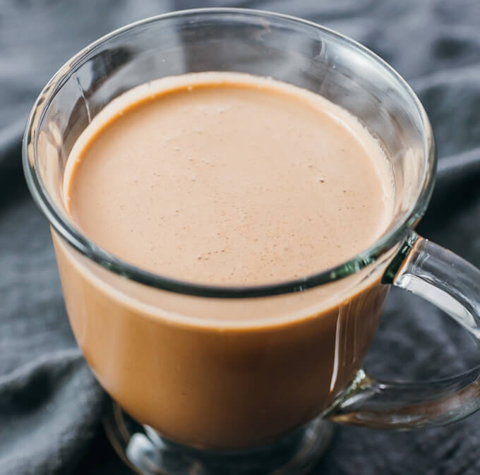 chocolate peanut butter shake served in glass