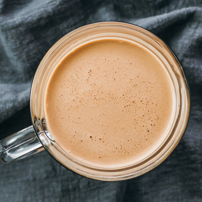 overhead view of blended keto shake