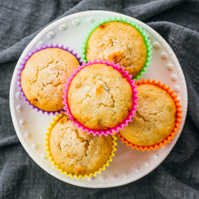 banana nut muffins on white plate