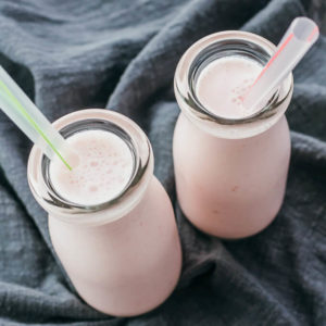 raspberry smoothies in glasses