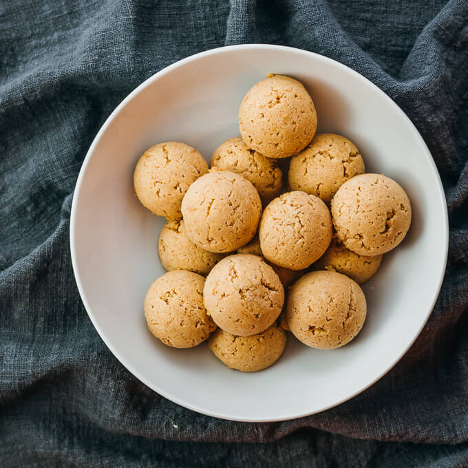 peanut butter fat bombs in white bowl