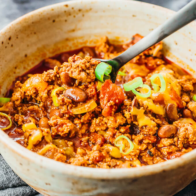 instant pot turkey chili with canned beans and tomatoes