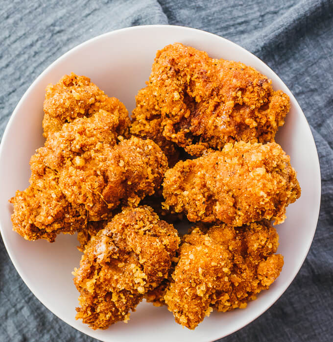 keto fried chicken served on white plate