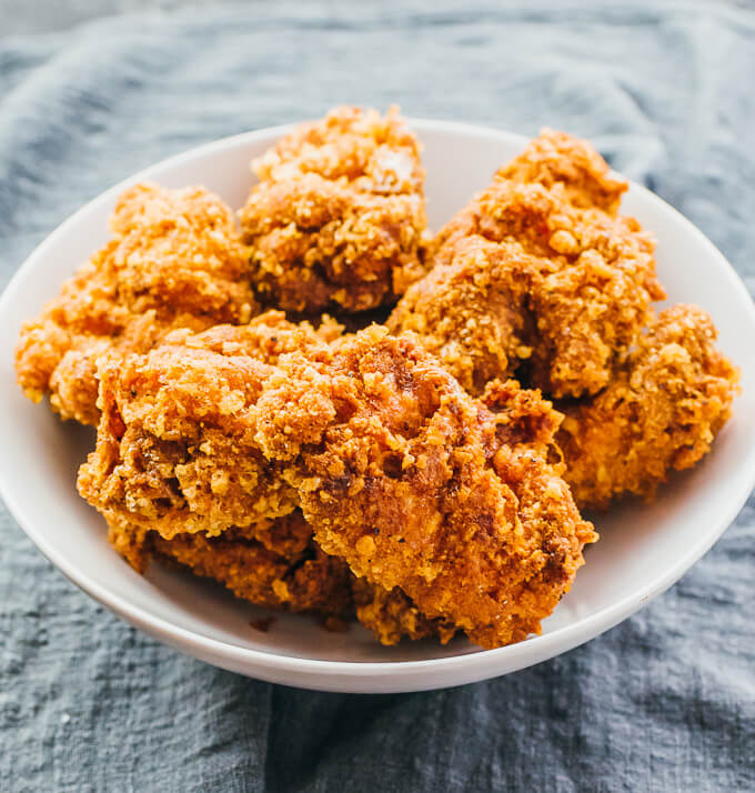 keto fried chicken served on white plate