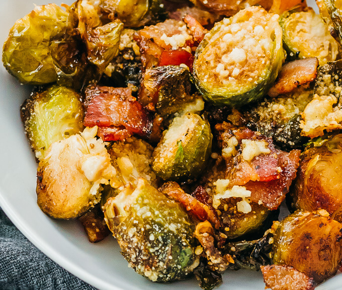close up view of roasted brussels sprouts