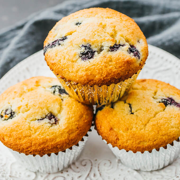 blueberry muffins on a white plate
