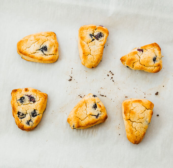 newly baked low carb scones on parchment paper