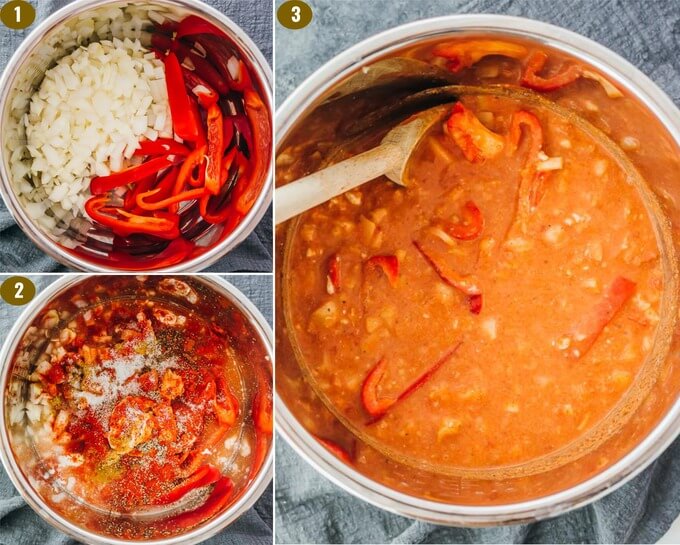 adding fish stew ingredients to instant pot