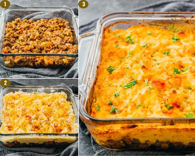 assembling shepherd pie casserole