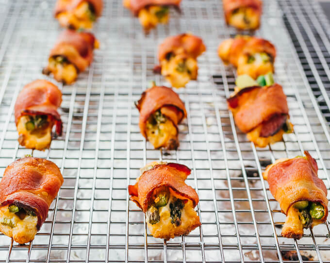 bacon wrapped asparagus bites after baking