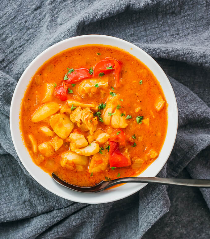 overhead view of brazilian fish stew