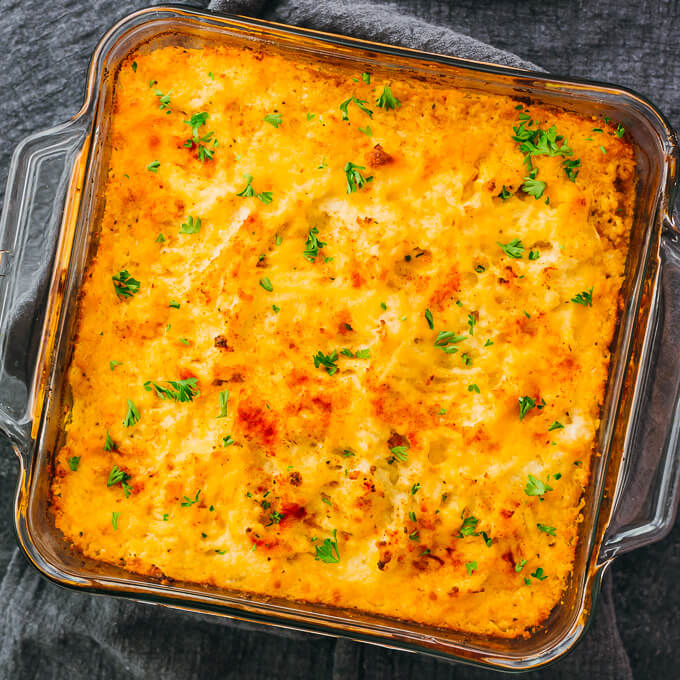 shepherd pie in glass baking dish