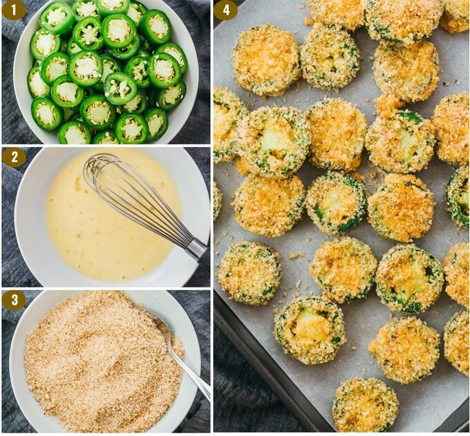 step by step photos of breading jalapeño slices