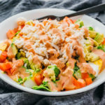 crab louie salad served on white plate